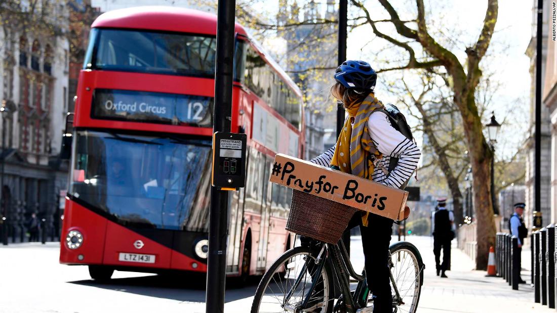 A woman in London shows her support for British Prime Minister Boris Johnson on April 7. &lt;a href=&quot;https://www.cnn.com/2020/04/06/uk/boris-johnson-coronavirus-hospital-gbr-intl/index.html&quot; target=&quot;_blank&quot;&gt;Johnson was hospitalized&lt;/a&gt; after his coronavirus symptoms &quot;worsened,&quot; according to his office.